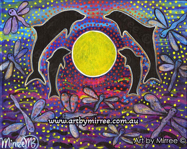 Dolphin and Baby Dreaming Girlcee Print by Mirree Contemporary Aboriginal Art